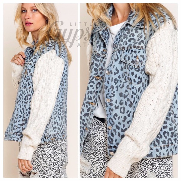 TAKING DOWN 4/5/24 POL Snow Leopard Denim & Cable Knit Jacket - Picture 3 of 14